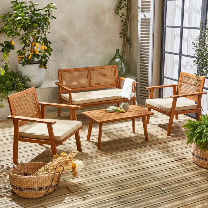 MOKA - Rattan Gartenset - 2-Sitzer-Sofa, 2 Sessel & Couchtisch
