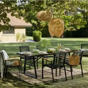 Gartenensemble MONACO Schwarz – Tisch & 6 Stühle