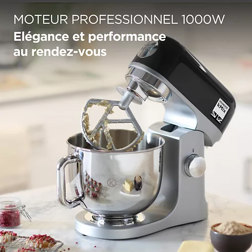 KENWOOD -Luxiron | Robot Pâtissier kMix – 5L, Acier Inoxydable, Design Noir Élégant, Puissant & Compact