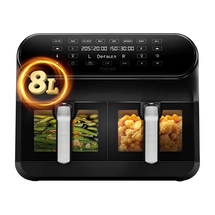 Solvane™ | Friteuse à Air ULTENIC 2 Compartiments - 2400W, 8L, Noir - Cuisson Sain & Efficace avec Fenêtre Visible