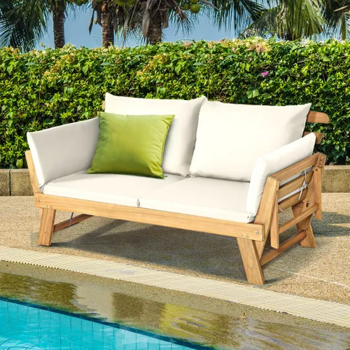 Lirona™ | 2 in 1 umwandelbares Gartensofa BONNE VIE - Akazienholz mit verstellbarer Armlehne & Kissen