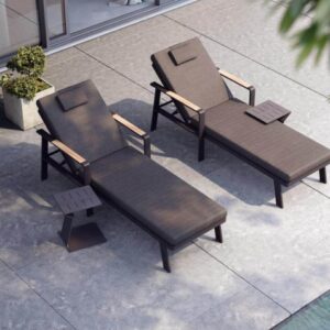 Noralis™ | Élégant Duo de Bains de Soleil en Aluminium et Bois de Teck – Confort et Style pour Votre Oasis Extérieure