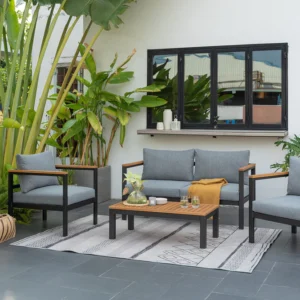 Scancom-Syvelis | Luxuriöse Gartenmöbel - 4 Sitzplätze, dunkelgraue Kissen, elegante und robuste Struktur