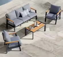 Calista™ | Hochwertiges Gartenmöbel-Set - 4-Sitzer, Aluminium & Teakholz, Bequeme Kissen, Wasserfestes Design