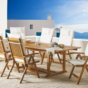 JAVA-Solvane | Ensemble Repas Jardin 6 Personnes – Acacia & Coussins Blanc Cassé