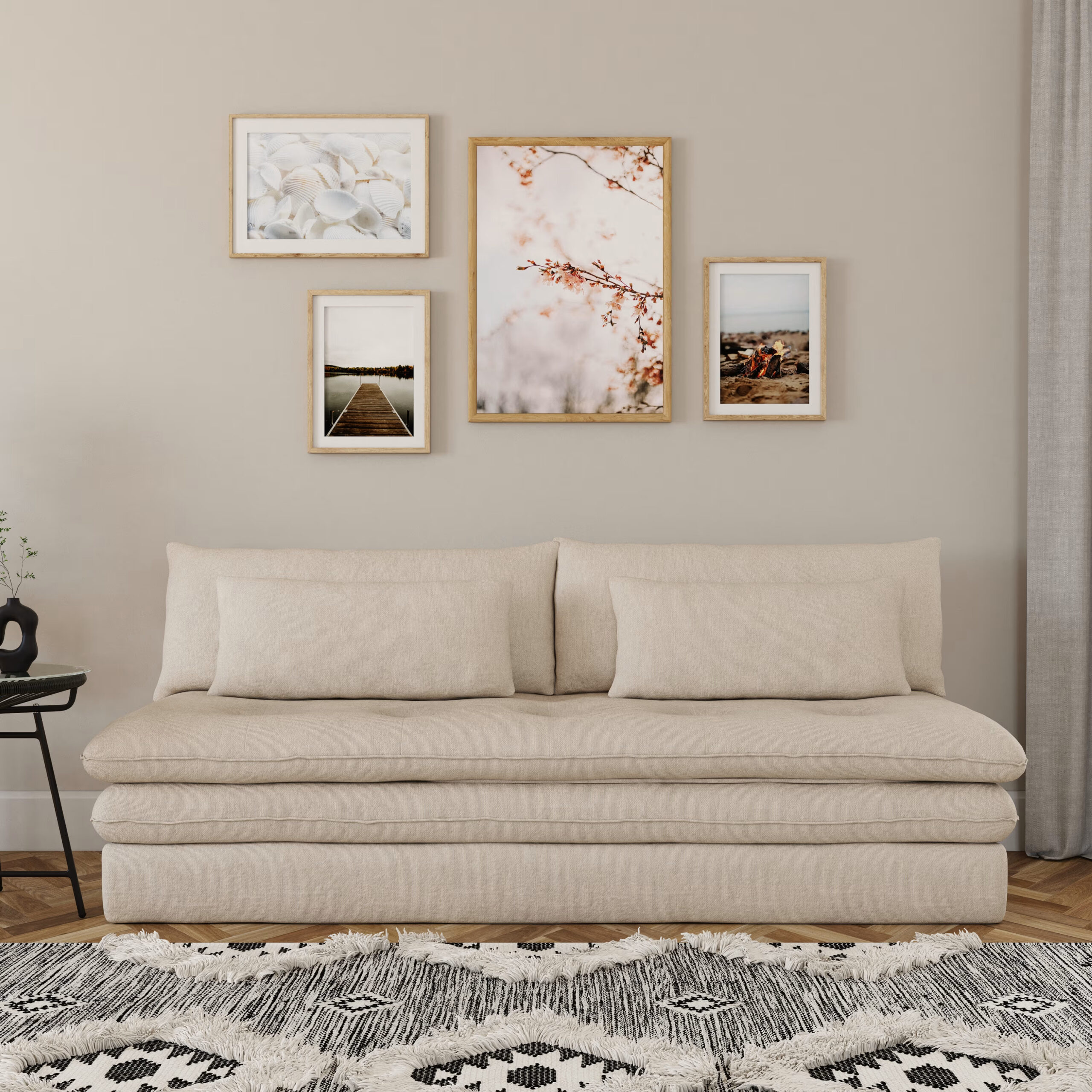 Sofluxe™ | Canapé Convertible 2/3 Places – Tissu Recyclé Beige, Structure en Bois Solide, Design Confortable et Écologique