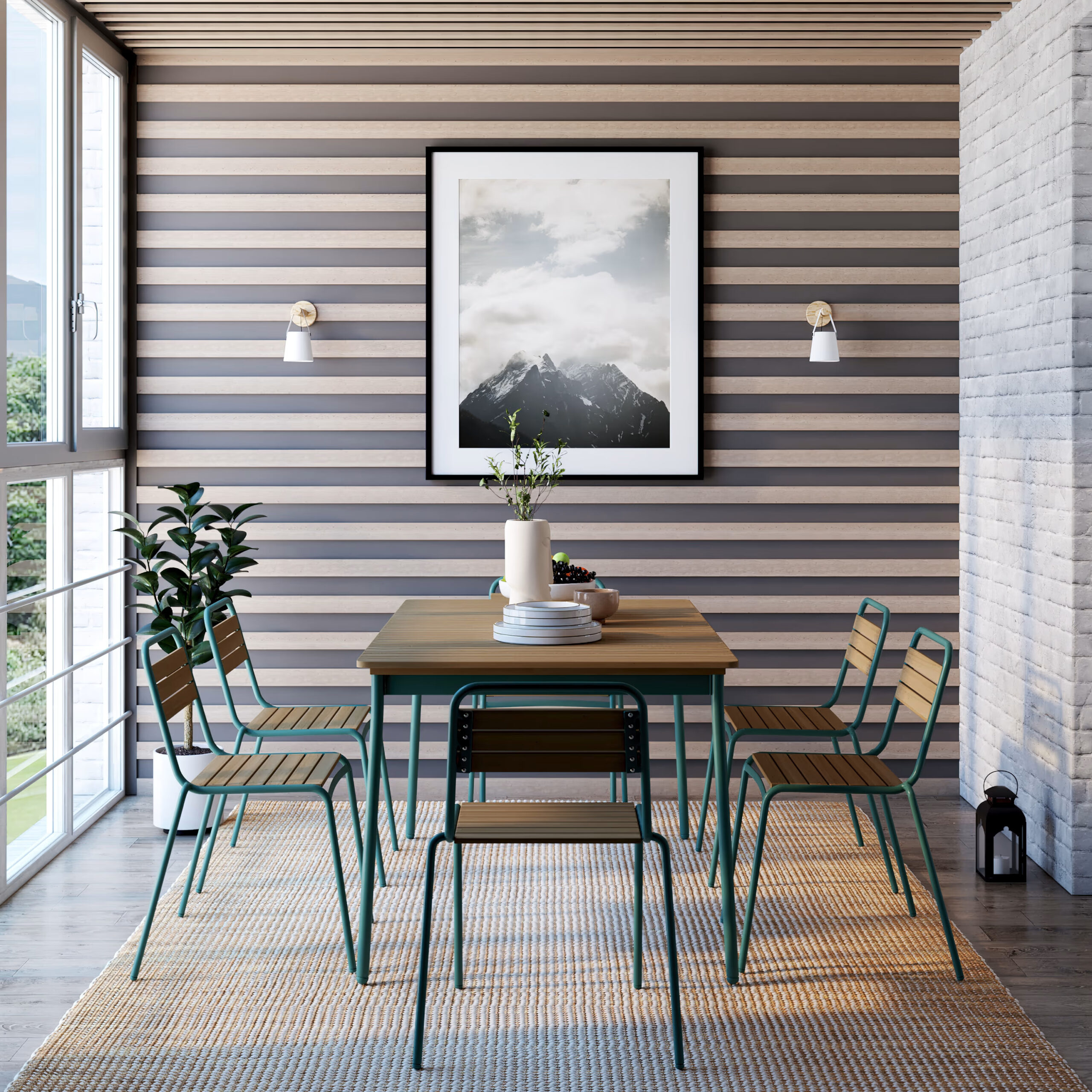 Celvian™ | Luxuriöses Garten-Esszimmer-Set – 6 Plätze, Massivholz & Aluminiumrahmen, Elegante Pastellblaue-Grüne Akzente