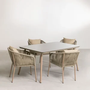 Calista™ | Rechteckiges Tischset 160x90 cm und 4 Gartenstühle aus Aluminium