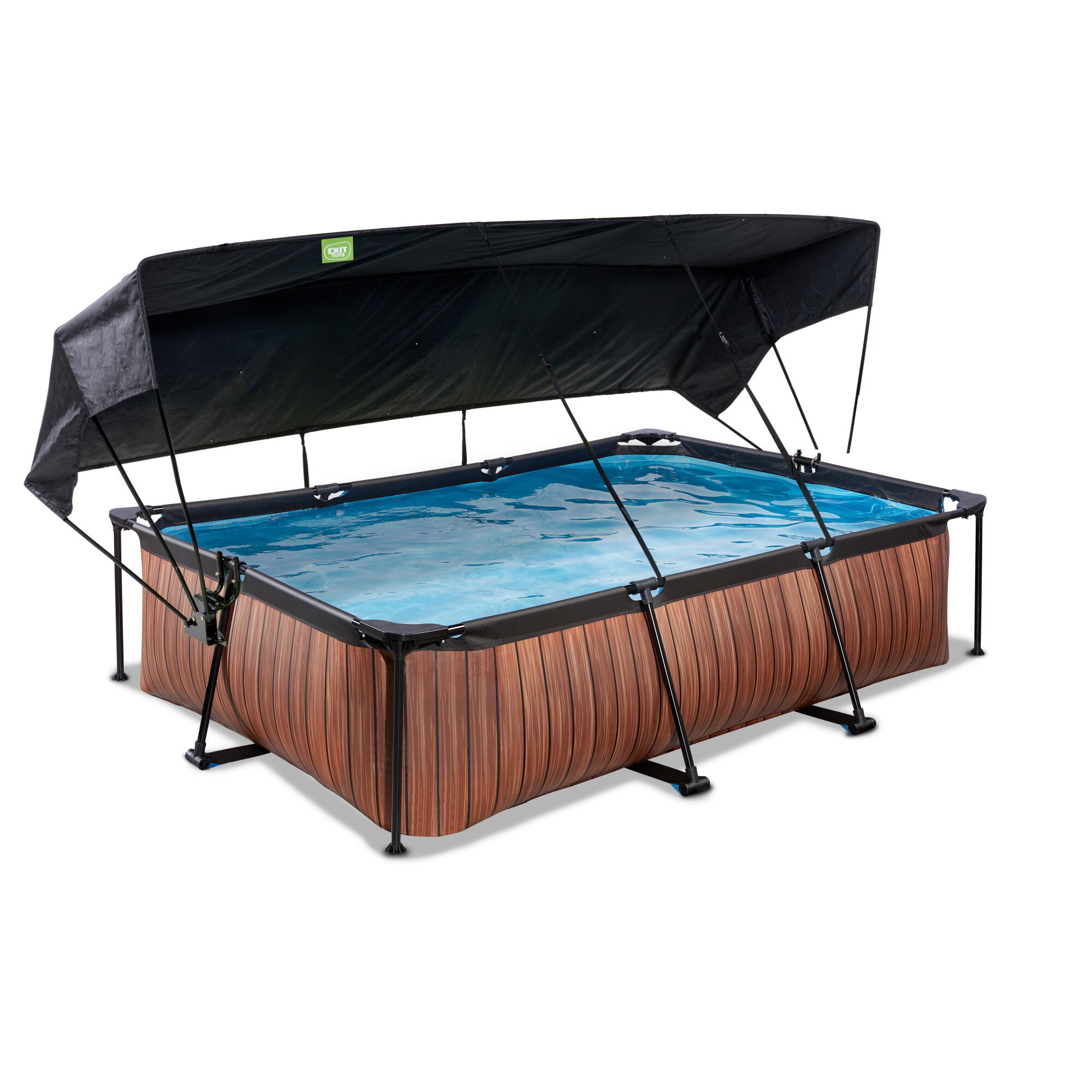 Ysoléa™ | Piscine Compacte – 220x150x65 cm, Look Bois Marron, Filtre & Voile d’Ombrage