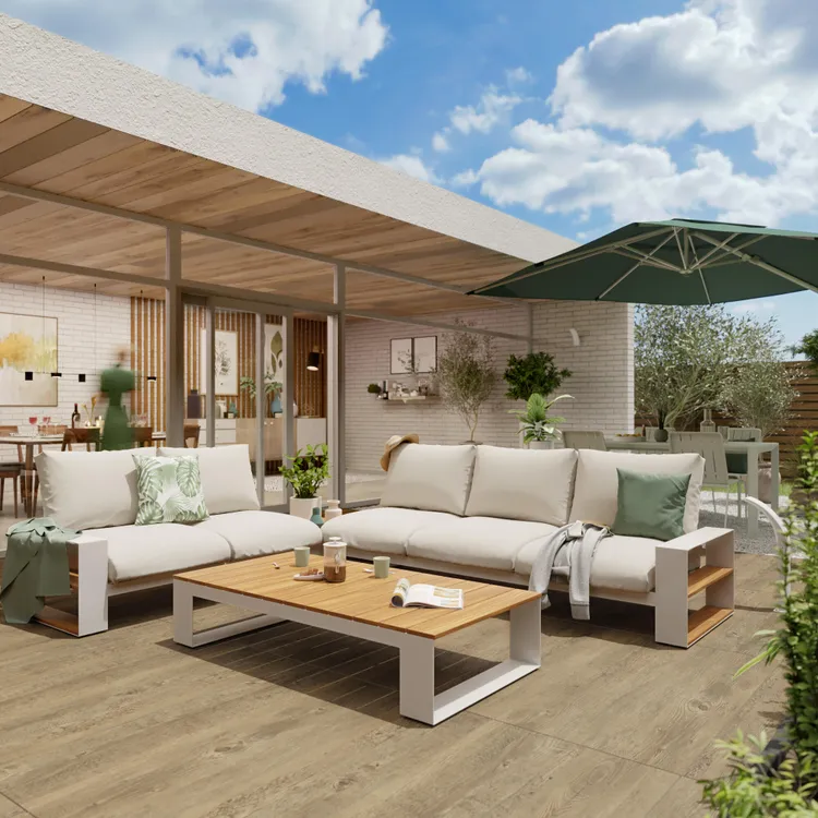 Solenne™ | 2-Sitzer Gartensofa aus Aluminium und Teakholz von NATERIAL Surrey