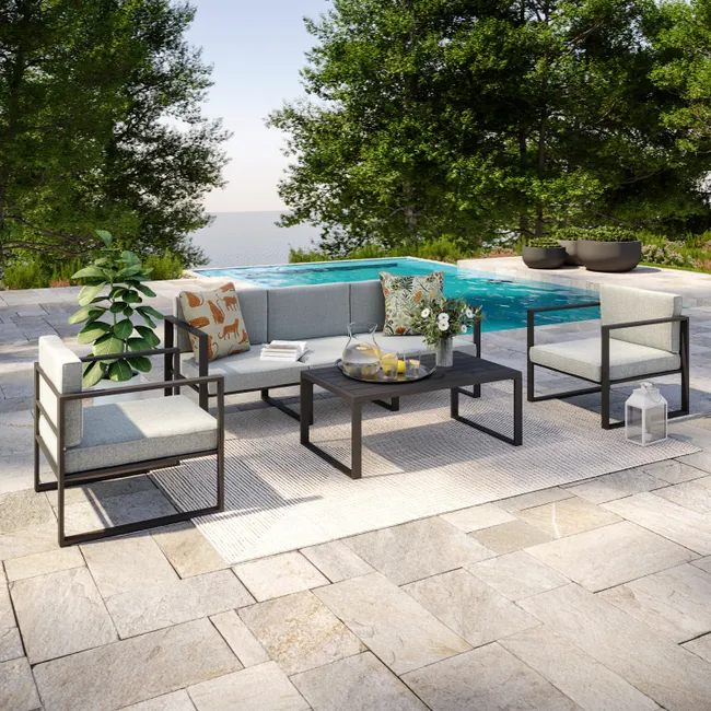 Tévara™ | Salon de Jardin Design en Aluminium 5 Places – Gris HONFLEUR