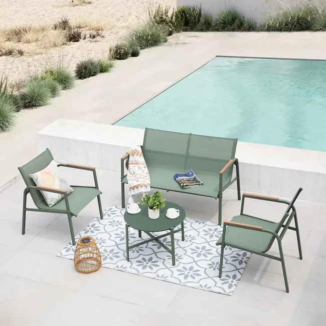 Zevalis™ | Gartenmöbel aus Stahl und Textilene - 4-Sitzer-Set - Grün