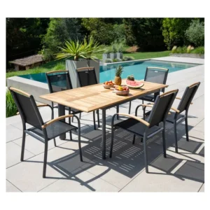 Izeria™ | Ensemble table et chaises de jardin – 6 places