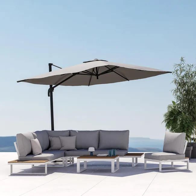 Vellora™ | Luxuriöser freistehender Sonnenschirm - 286x286 cm, Taupefarbenes Tuch, Robustes Aluminium, Fließende Seitenmechanik