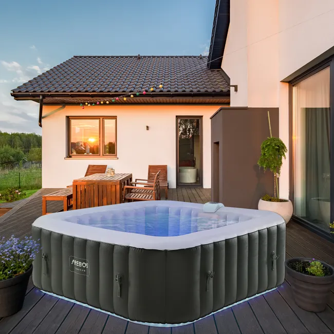 Velmora™ | Spa de Luxe Gonflable – 6 Places, 130 Jets, Ambiance LED, Idéal pour un Bien-Être Intérieur & Extérieur