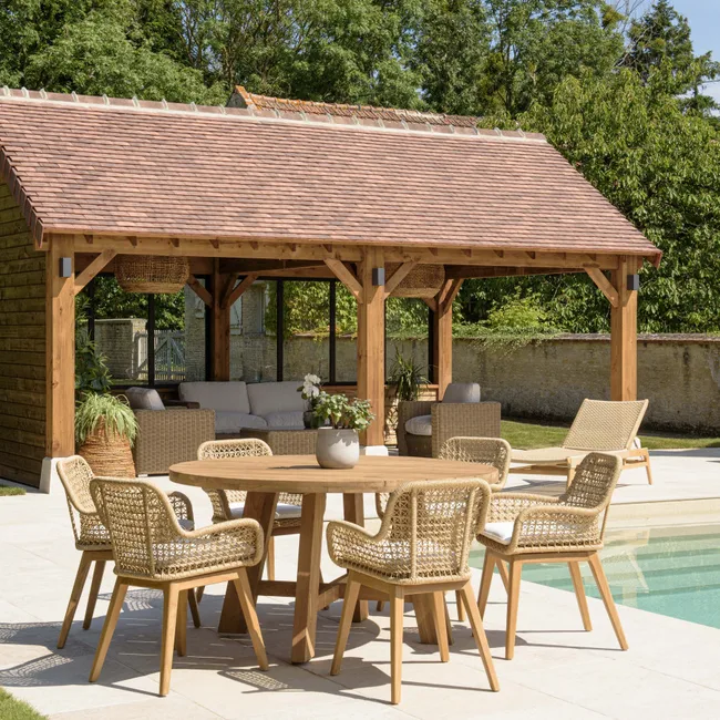 Rylina™ | Ensemble de Jardin – 6 Places, Teck Durable & Rotin Tressé, Résistant & Chic
