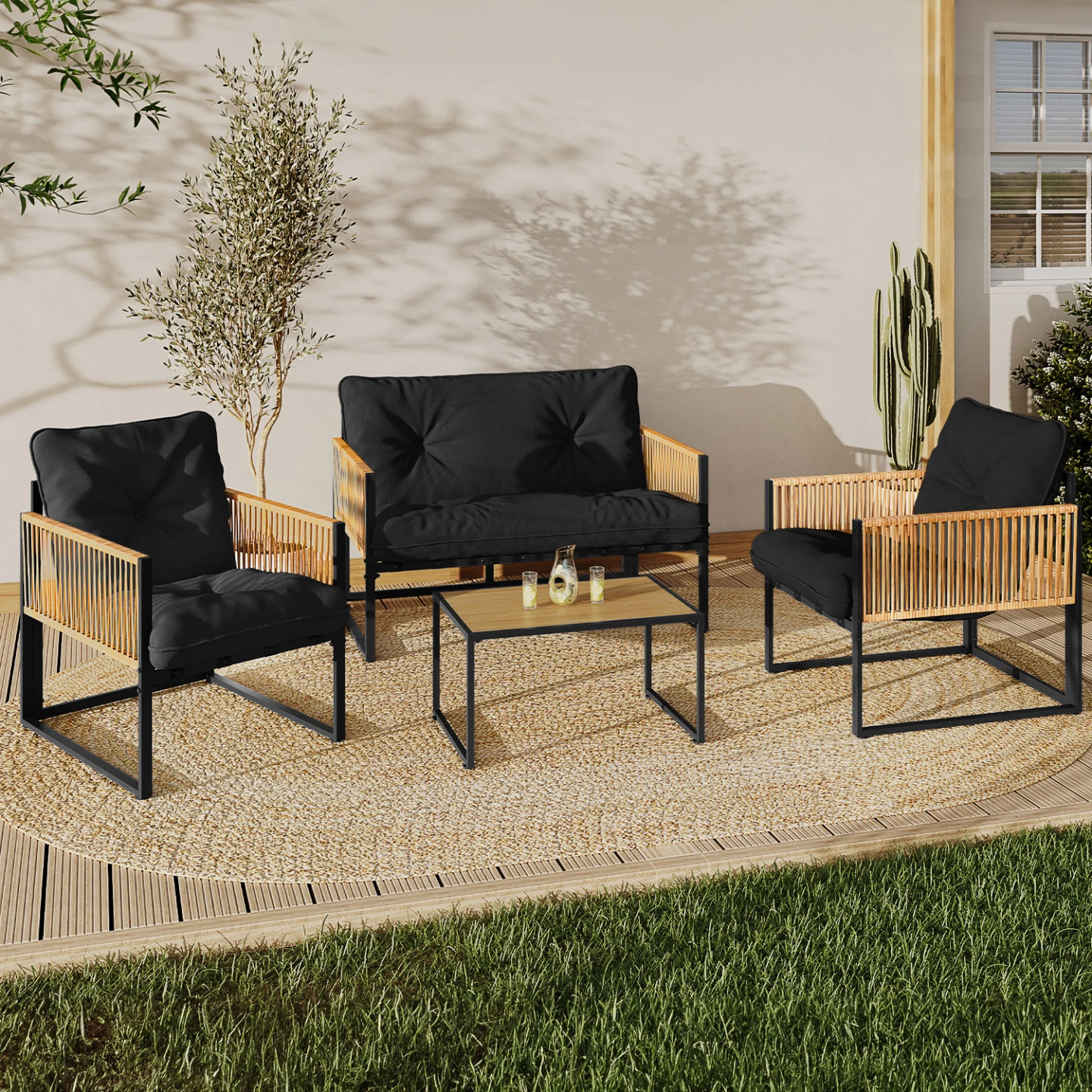 Solena™ | Premium Outdoor Lounge Set - 4 Sitze, Weißes Stahlgestell, Beiges Komfortkissen