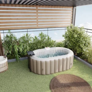 Liréva™ | SPA Gonflable 2 Places – 190x120x65 cm, 90 Buses d'Air, Design Taupe & Beige
